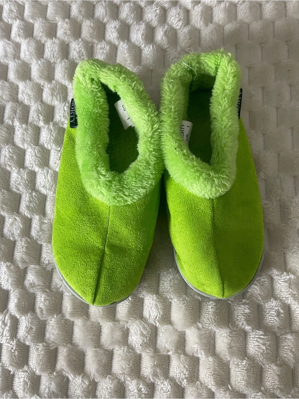 Kids Plush Slip-On Slippers in Bright Lime Green